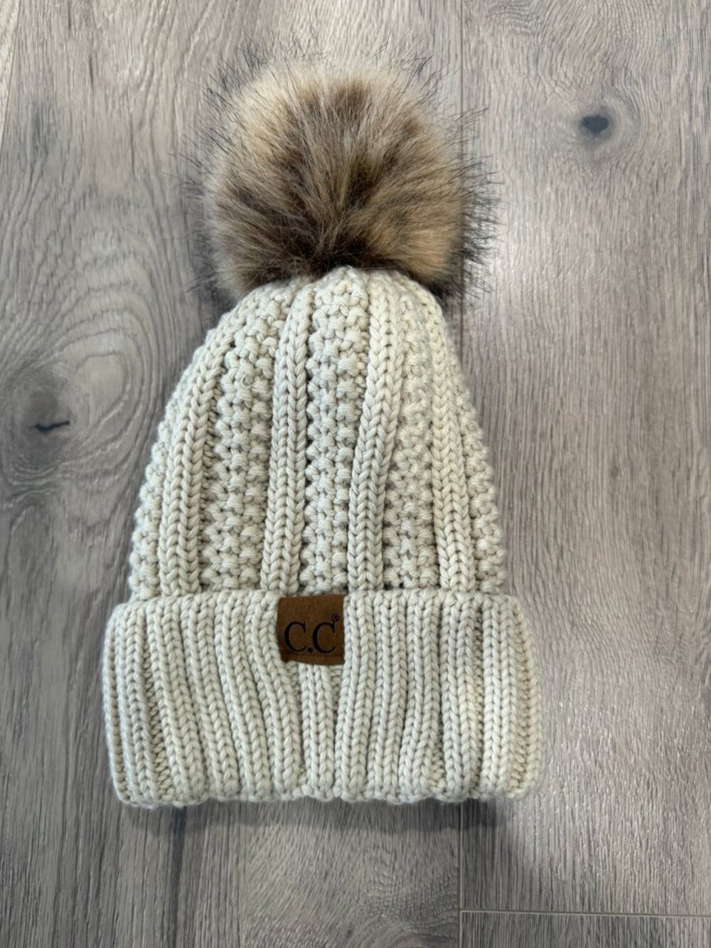 C.C Cream Knit Pom Pom Beanie